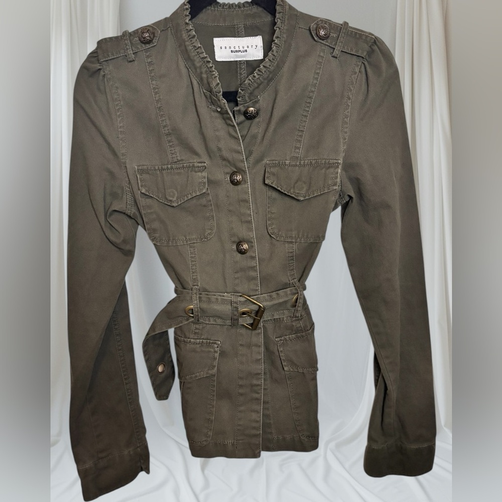 Sanctuary Dark Green Utility Button up Belted Jacket EPOC Size Medium